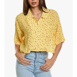 CHASER Kinney Button-Down Bright Yellow Floral Print Crop‎ Top Size XS